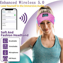 Rose Red Bluetooth 5.0 Music Headband HD Stereo Headphones for Workout