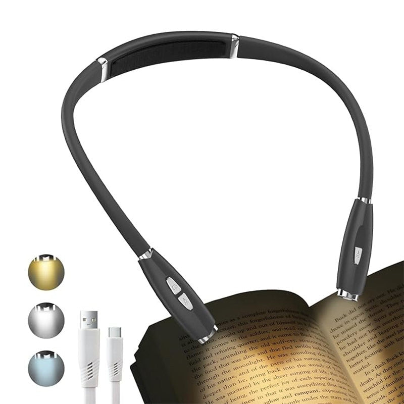 Black Neck Book Light - Rechargeable 3 Brightness for Reading