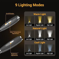 Black Neck Book Light - Rechargeable 3 Brightness for Reading