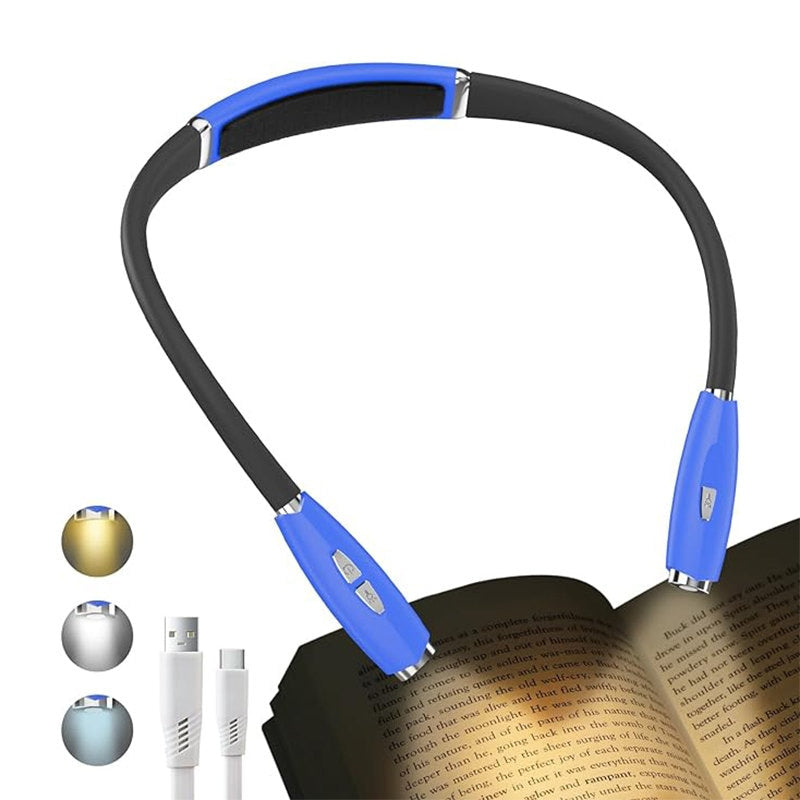 Blue Neck Book Light - Rechargeable 3 Brightness for Reading