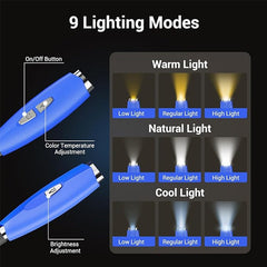 Blue Neck Book Light - Rechargeable 3 Brightness for Reading