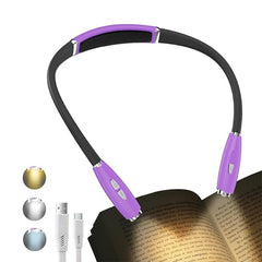 Purple Neck Book Light - Rechargeable 3 Brightness for Reading