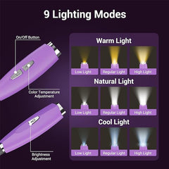 Purple Neck Book Light - Rechargeable 3 Brightness for Reading