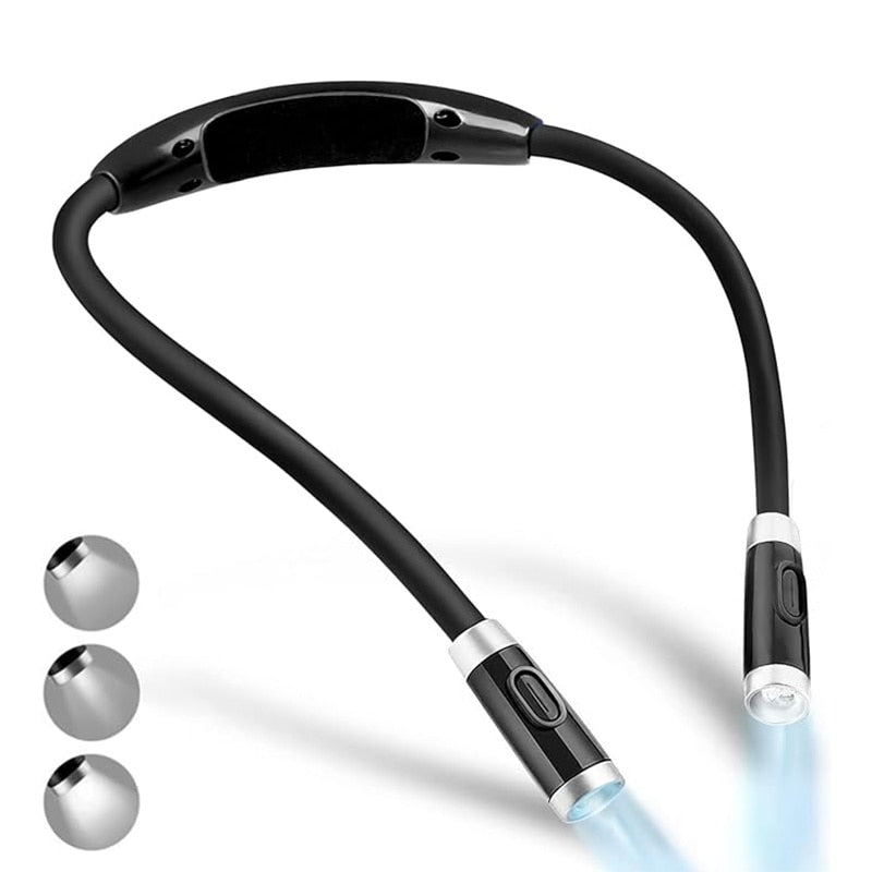 Black Neck Book Light - Rechargeable 3 Color for Reading Knitting