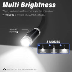 Black Neck Book Light - Rechargeable 3 Color for Reading Knitting