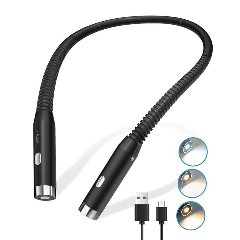 Black Neck Reading Light - 360° Bendable 3 Color Brightness Knitting