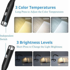 Black Neck Reading Light - 360° Bendable 3 Color Brightness Knitting