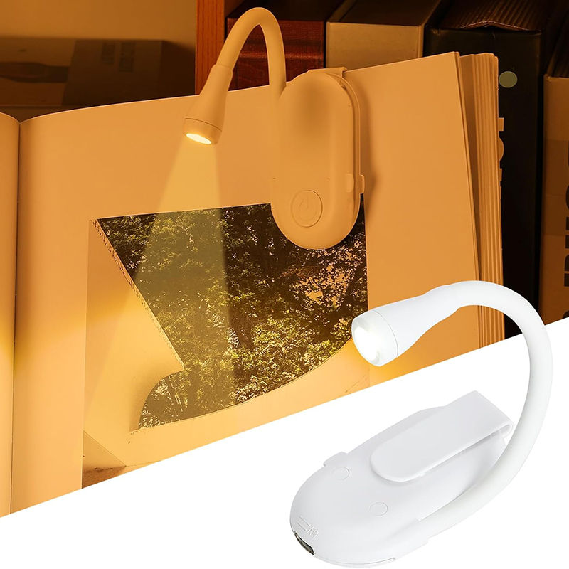 White Clip-On Portable Book Light - 3 Color Stepless Dimming Reading