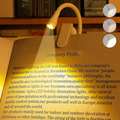 White Clip-On Portable Book Light - 3 Color Stepless Dimming Reading