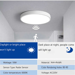 Radar Sensing LED Ceiling Light 18W with Remote - Black