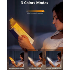 Black Rechargeable Book Light - 3 Colors 5 Brightness with Timer