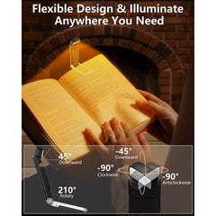 Black Rechargeable Book Light - 3 Colors 5 Brightness with Timer
