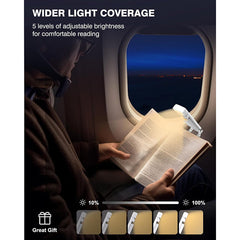 White Rechargeable Book Light - 3 Colors 5 Brightness with Timer
