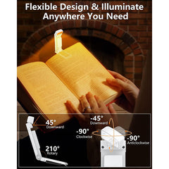 White Rechargeable Book Light - 3 Colors 5 Brightness with Timer