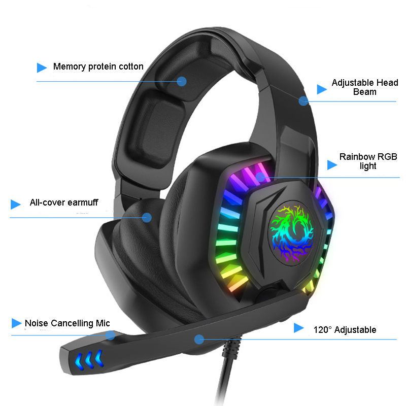 Wired Gaming Headset Stereo Sound with RGB Backlight for Phone/Computer