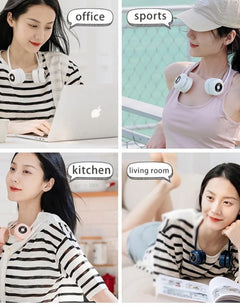 Foldable Leafless Neck Fan with LED Light - USB Rechargeable for Summer