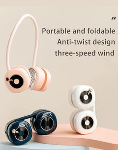 Foldable Leafless Neck Fan with LED Light - USB Rechargeable for Summer