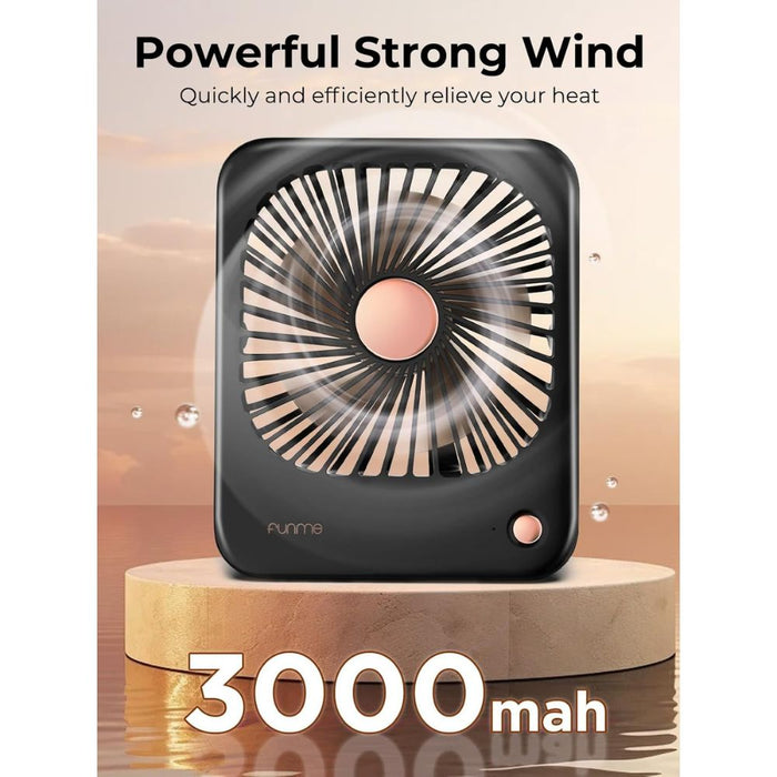 Funme Black Foldable Desk Fan - 3000mAh Silent Battery Powered
