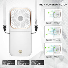 Handheld USB Neck Fan - Small Rechargeable Personal Fan with 3 Speeds