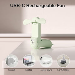 3-in-1 Handheld Pocket Fan - USB-C Rechargeable Mini Battery Operated