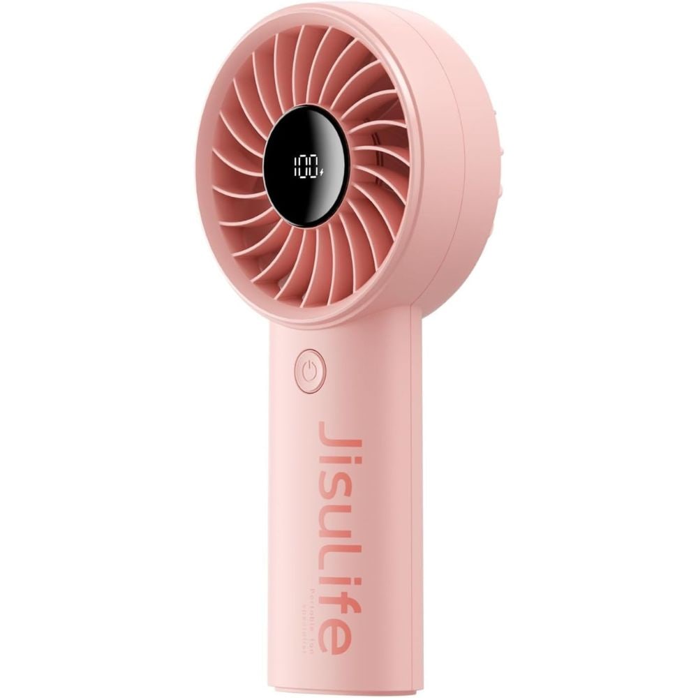Pink Mini Handheld Fan - 5000mAh USB Rechargeable 5-Speed Display