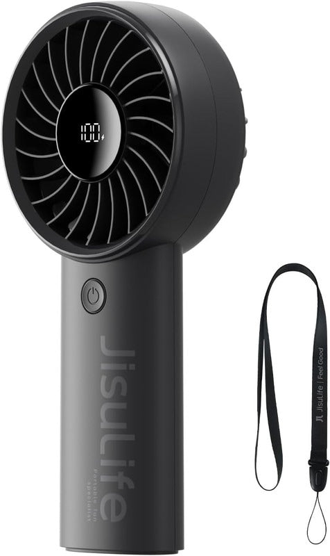 Black Handheld Fan - 5000mAh USB Rechargeable 5-Speed with Display