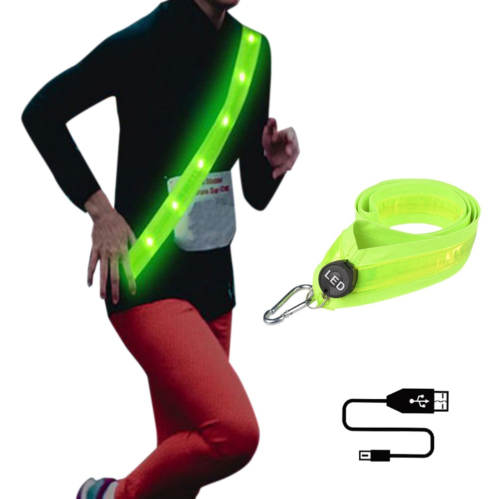 LED Reflective Belt Sash with 3 Light Modes for Night Running