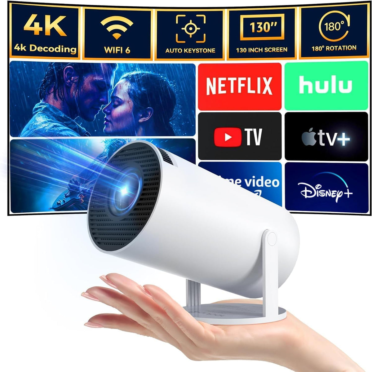 Mini 4K Projector - WiFi Bluetooth 360¡ã Keystone iOS Android Theater