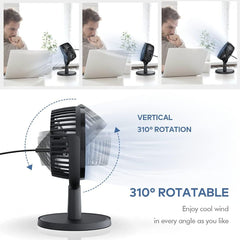 Mini USB Desk Fan with 4 Speeds - 310¡ã Adjustable Quiet Air Circulator