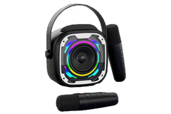 Black Mini Bluetooth Karaoke Machine - Adjustable Mic & Lights