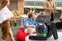 Black Mini Bluetooth Karaoke Machine - Adjustable Mic & Lights