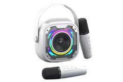 White Mini Bluetooth Karaoke Machine - Adjustable Mic & Lights