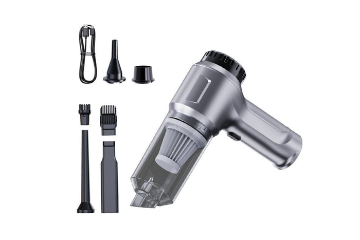4-in-1 Mini Car Vacuum Cleaner - Grey Rechargeable for Pet Hair Cleaning