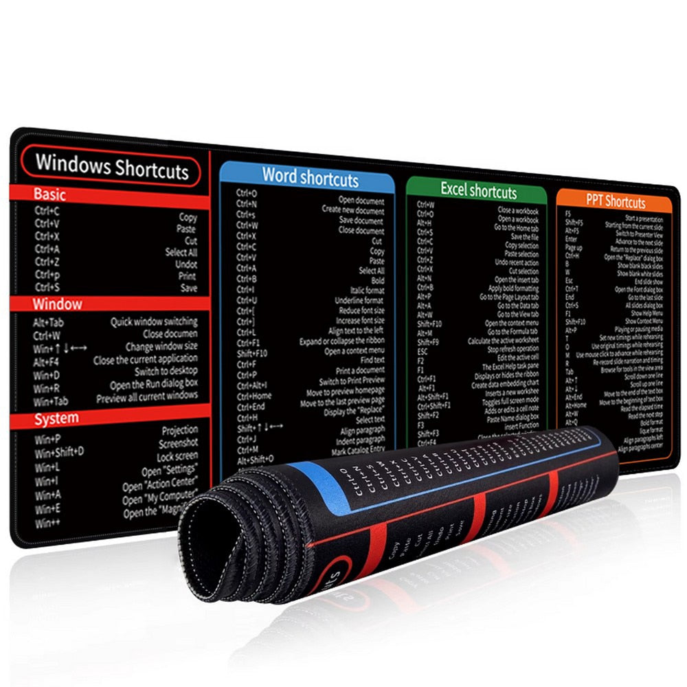 Large Office Mouse Pad with Shortcuts Non-Slip Rubber Base