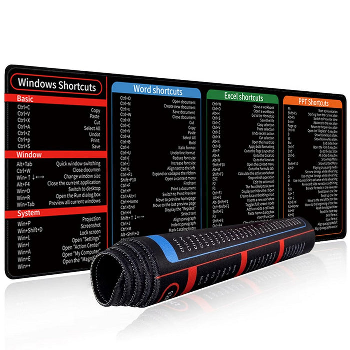 Large Office Mouse Pad with Shortcuts Non-Slip Rubber Base