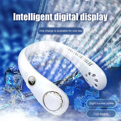 Bladeless Neck Fan with Digital Display - USB Rechargeable Air Cooler