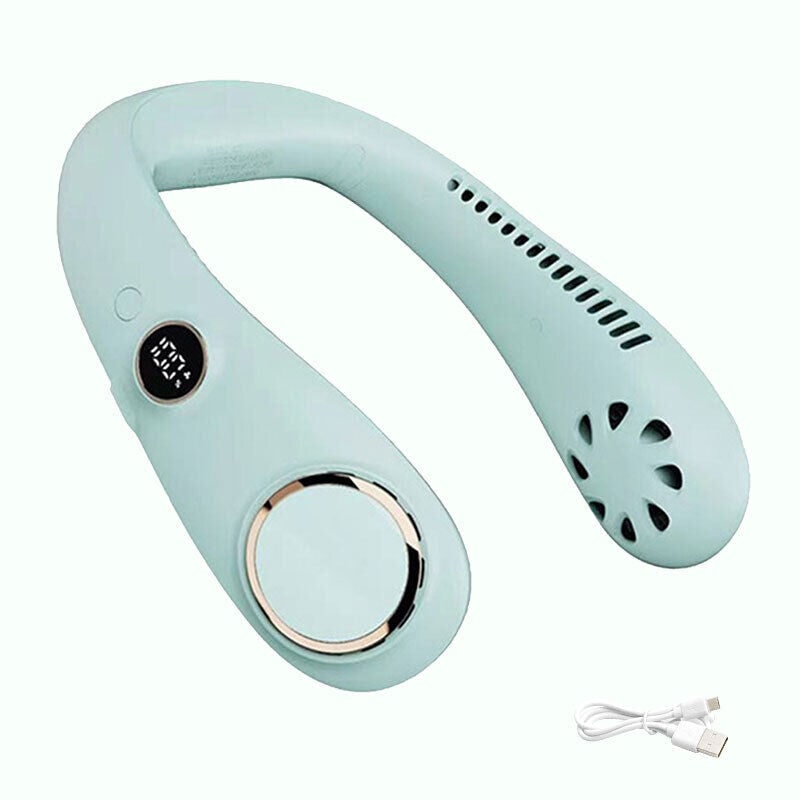 Bladeless Neck Fan with Digital Display - USB Rechargeable Air Cooler