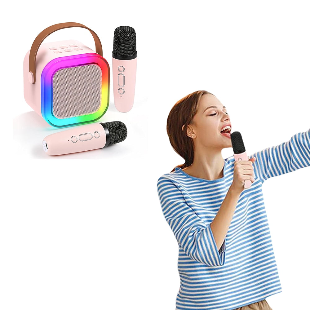 Pink Bluetooth Karaoke Machine - 2 Mics with Colorful LED Speaker