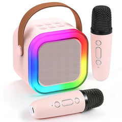 Pink Bluetooth Karaoke Machine - 2 Mics with Colorful LED Speaker