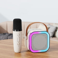 Beige Bluetooth Karaoke Machine - 2 Mics with Colorful LED Speaker