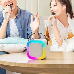 Beige Bluetooth Karaoke Machine - 2 Mics with Colorful LED Speaker