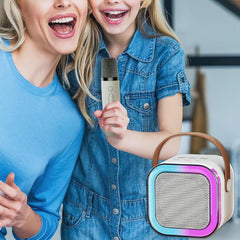 Beige Bluetooth Karaoke Machine - 2 Mics with Colorful LED Speaker