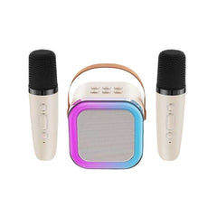 Beige Bluetooth Karaoke Machine - 2 Mics with Colorful LED Speaker