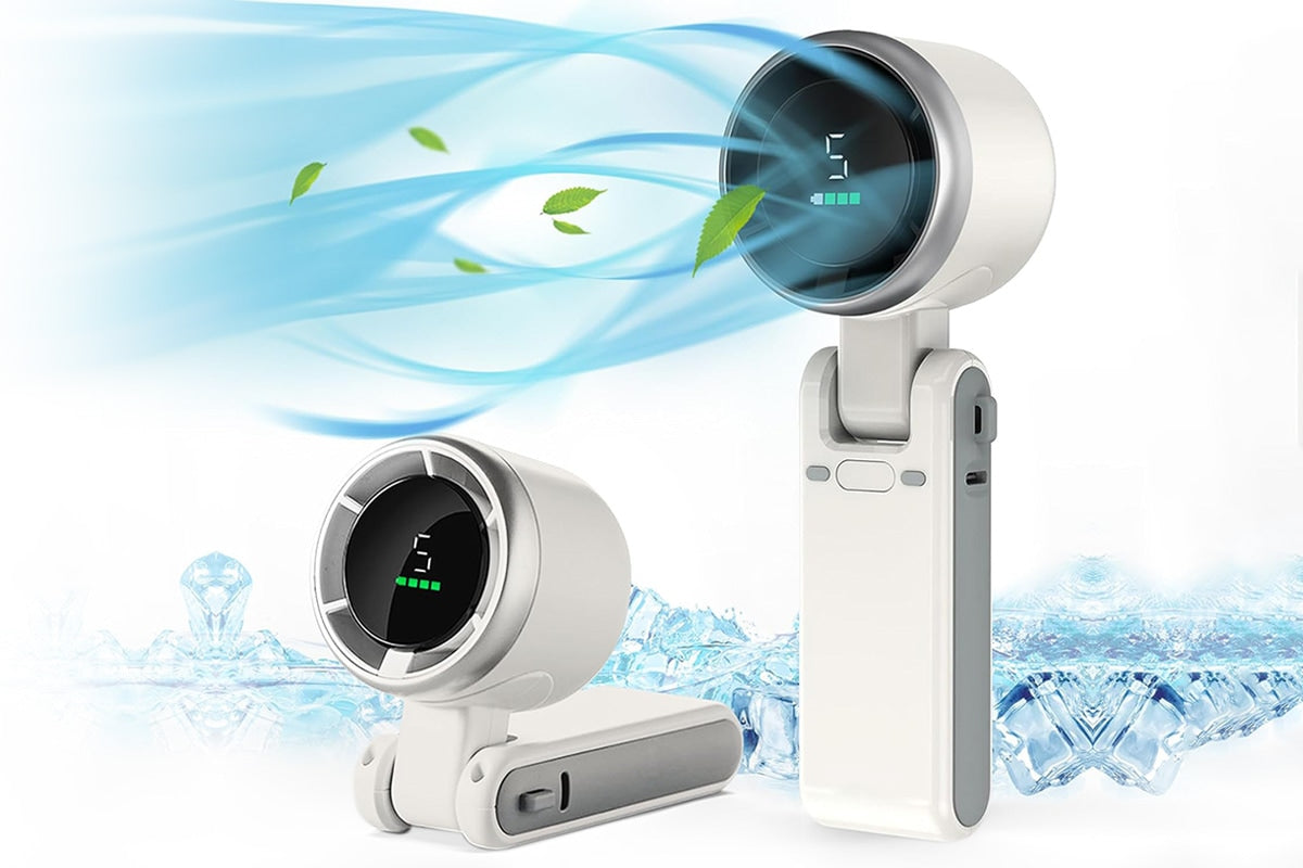 White Portable Handheld Mini Turbo Fan 5-Speed Adjustable