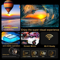 Mini Projector HD - Wireless Mobile Phone Projector for Home White