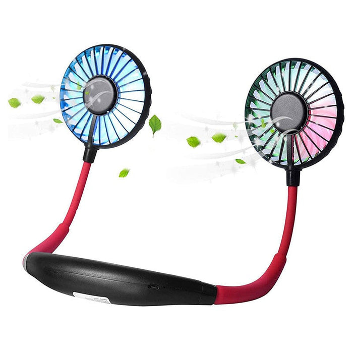 Black Red Neck Aromatherapy Fan with LED - Low Noise 360¡ã Rotation