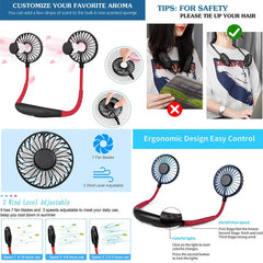 Black Red Neck Aromatherapy Fan with LED - Low Noise 360¡ã Rotation
