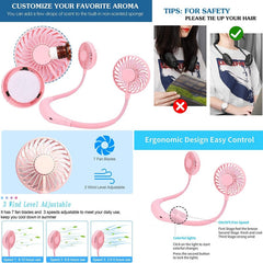 Nevenka Pink Neck Aromatherapy Fan with LED Light - 360? Rotation