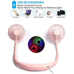 Pink Neck Aromatherapy Fan with LED Light - Low Noise 360¡ã Rotation