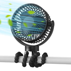Portable USB Clip-On Stroller Fan - 3-Speed Rechargeable with Flexible Tripod